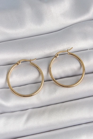 316 Çelik Gold Renk 27 mm Halka Model Kadın Küpe ürün görseli 1