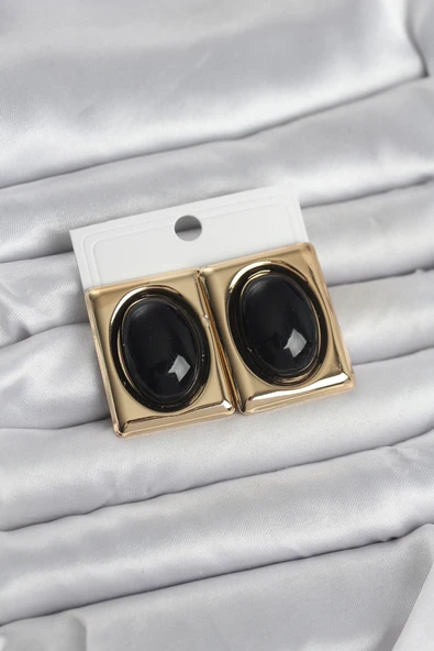 Siyah Kare Model Vintage Gold Renk Kadın Küpe ürün görseli 1
