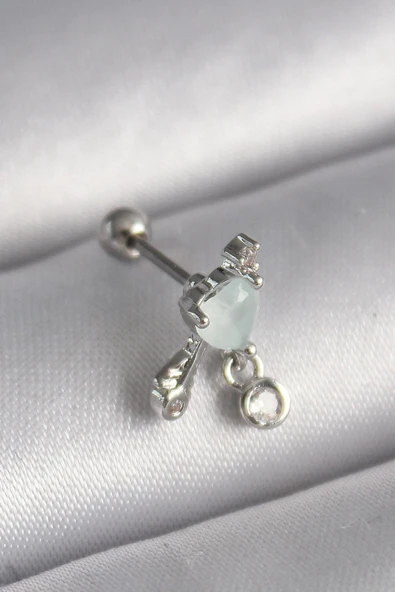 316L Çelik Gümüş Renk Beyaz Minelik Kalp Sallantı Zirkon Taş Detay Tragus Piercing ürün görseli 1