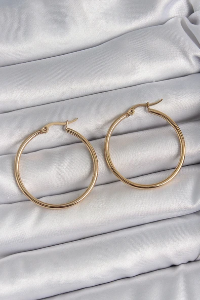 316 Çelik Gold Renk 33 mm Kadın Halka Model Kadın Küpe ürün görseli 1
