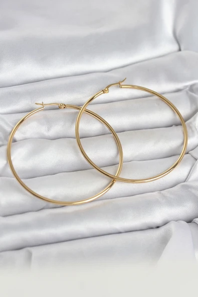 316L Çelik Gold Renk 60 mm Halka Kadın Küpe ürün görseli 1