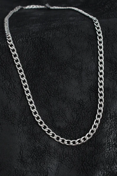 316L Çelik Kalın Klasik Zincir Model Gümüş Renk Erkek Kolye ürün görseli 1
