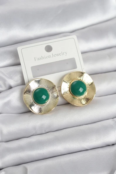 Vintage Model Yeşil Gold Renk Pirinç Kadın Küpe ürün görseli 1