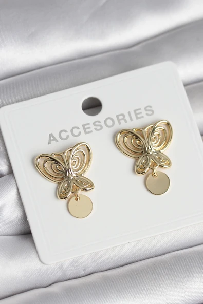Füsun Küpesi Model Gold Renk Kelebek Model Pirinç Kadın Küpe ürün görseli 1