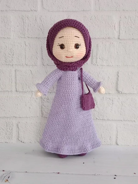 Lila Elbiseli Ravza Bebek Amigurumi Organik Oyuncak ürün görseli 1
