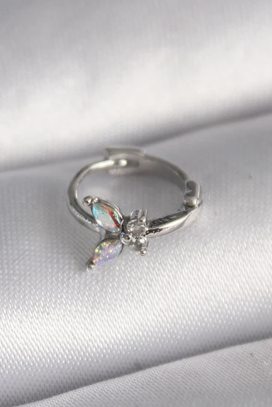 316L Çelik Gümüş Renk Zirkon Taşlı Kelebek Model Tragus Piercing ürün görseli 1