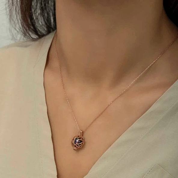 Gümüş Rose Kafesli Lotus Bayan Kolye - Resim 3