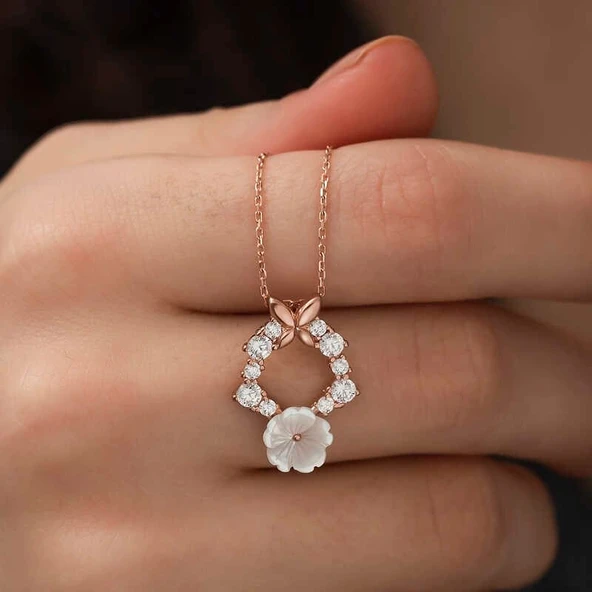 Gümüş Rose Bahar Çiçeği Kolye - Resim 4