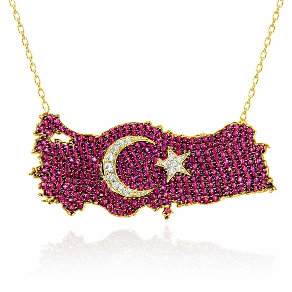 Gümüş Gold Ay Yıldız Türkiye Haritası Kadın Kolye ürün görseli 1