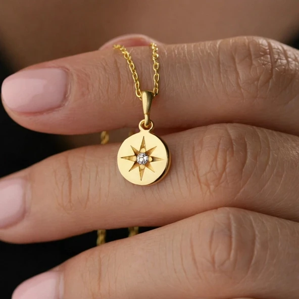 Gümüş Gold Minimal Yıldız Kadın Kolye - Resim 2