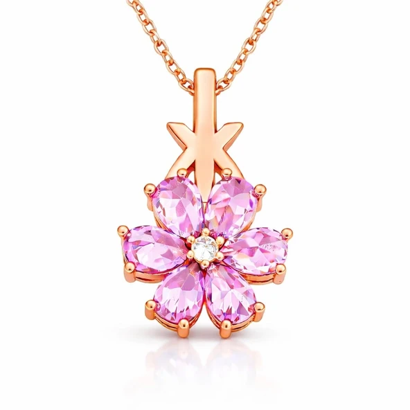 Gümüş Rose Pembe Sevgi Çiçeği Kadın Kolye ürün görseli 1