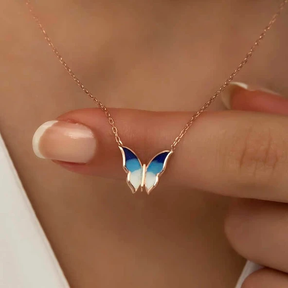 Gümüş Rose Minimal Kelebek Bayan Kolye - Resim 4