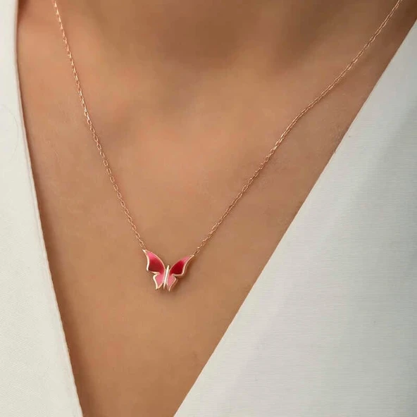 Gümüş Rose Minimal Kelebek Bayan Kolye - Resim 4