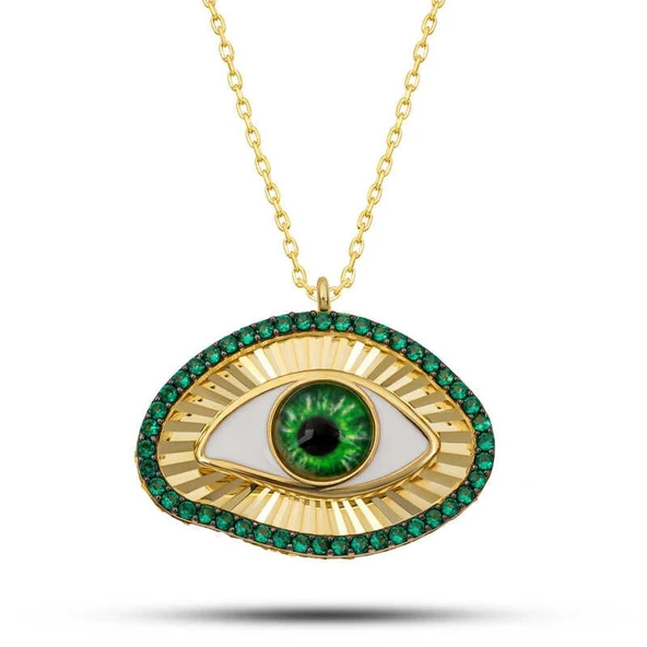 Gümüş Gold Zümrüt Göz Koruyucu Kadın Kolye ürün görseli 1