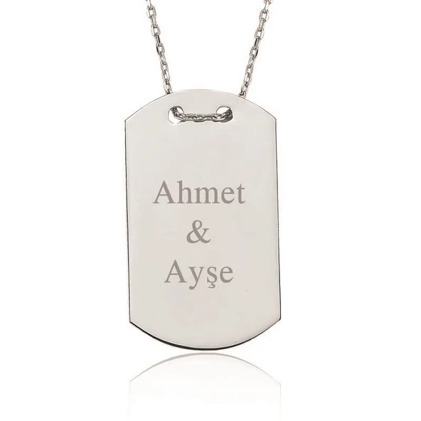 Gümüş İsimli Asker Künyesi Bayan Kolye ürün görseli 1
