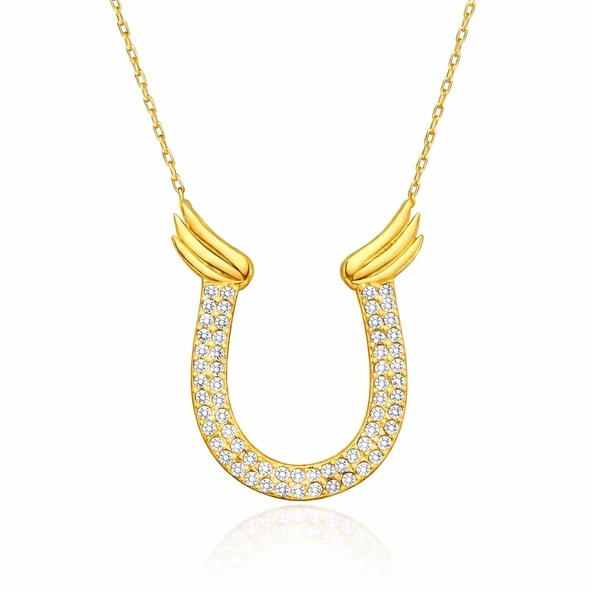 Gümüş Gold Zirkon Taşlı Nal Kadın Kolye ürün görseli 1