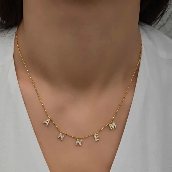 ​Gümüş Gold Annem Yazılı Bayan Kolye - Resim 3