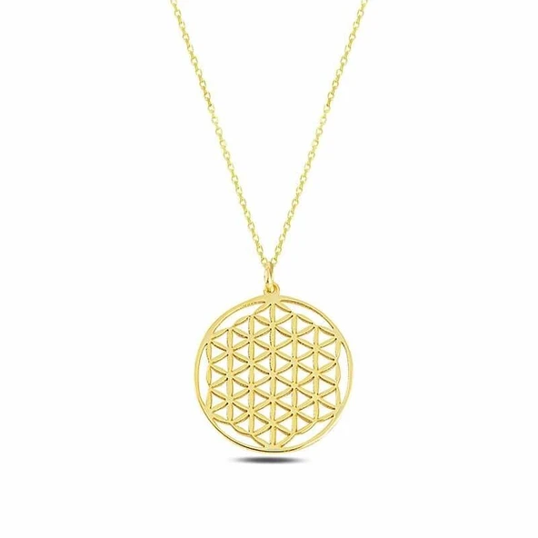 ​​Gümüş Gold Yaşam Çiçeği Kolye - Resim 2