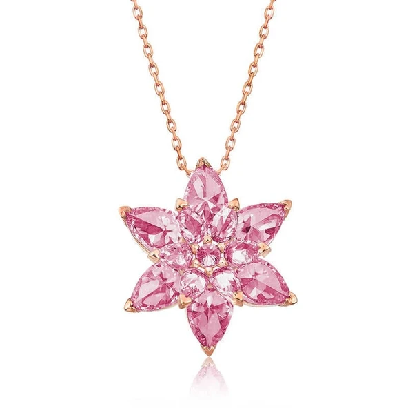 Gümüş Rose Pembe Lotus Çiçeği Kolye ürün görseli 1