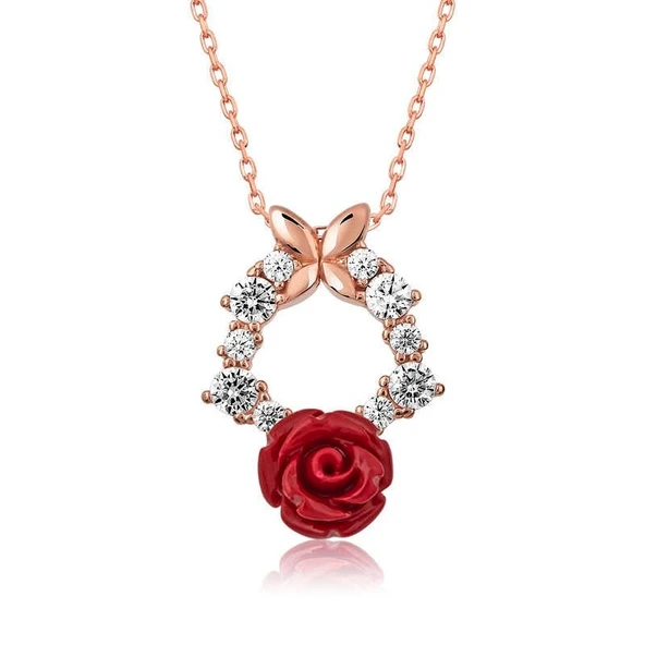 ​​Gümüş Rose Kırmızı Gül Kolye ürün görseli 1