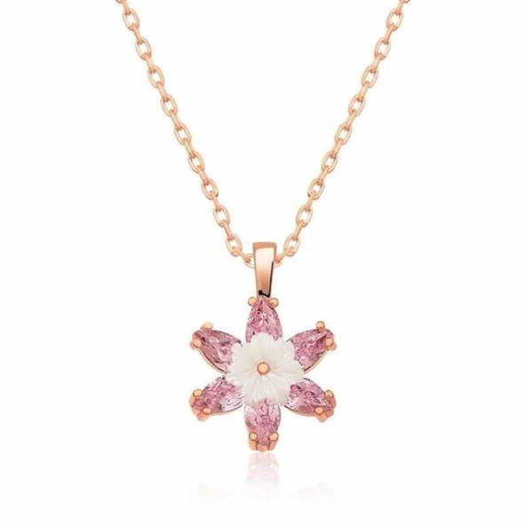 Gümüş Rose Pembe Lotus Çiçeği Kolye ürün görseli 1
