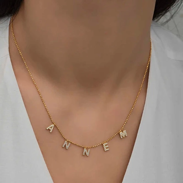 ​Gümüş Gold Annem Yazılı Bayan Kolye - Resim 5