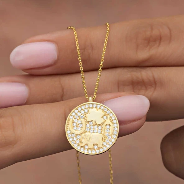 Gümüş Gold Fil Motifli Şans Kadın Kolye ürün görseli 1