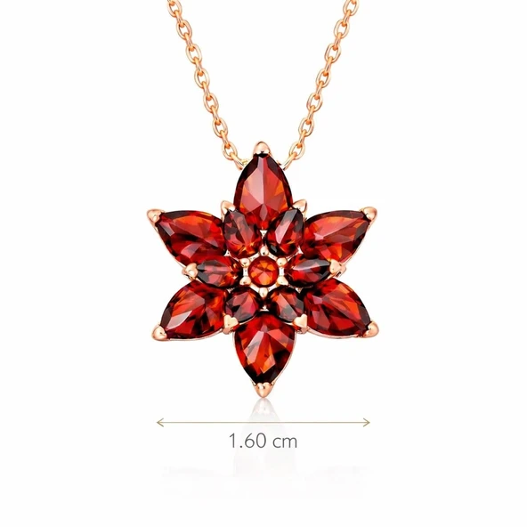 Gümüş Rose Kırmızı Lotus Çiçeği Kolye - Resim 3