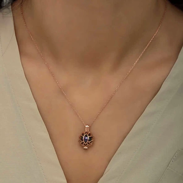 Gümüş Rose Kafesli Lotus Bayan Kolye - Resim 4