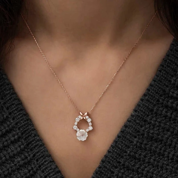 Gümüş Rose Bahar Çiçeği Kolye - Resim 2