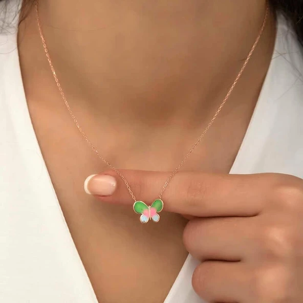 Gümüş Rose Minimal Kelebek Bayan Kolye - Resim 5