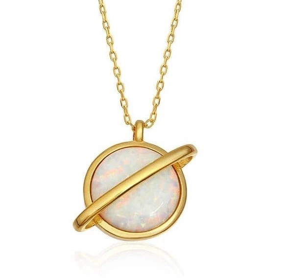 Gümüş Gold Opal Taşlı Gezegen Bayan Kolye ürün görseli 1