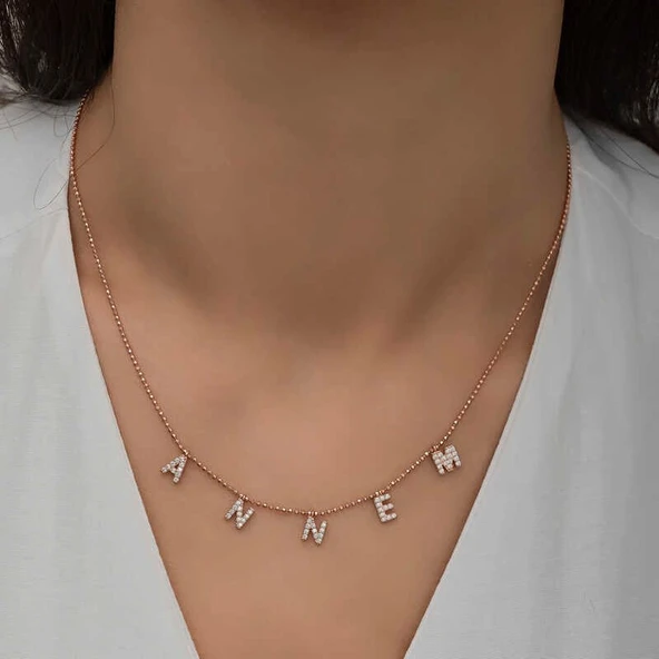 ​Gümüş Rose Annem Yazılı Bayan Kolye - Resim 3