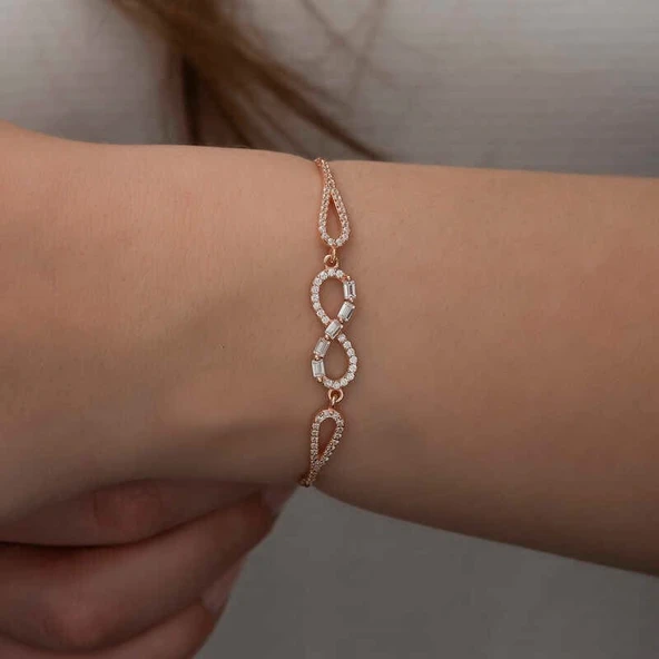 Gümüş Rose Baget Taşlı Sonsuzluk Bileklik ürün görseli 1