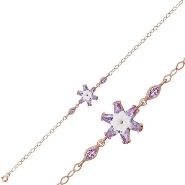 Gümüş Rose Lila Lotus Çiçeği Bileklik ürün görseli 1