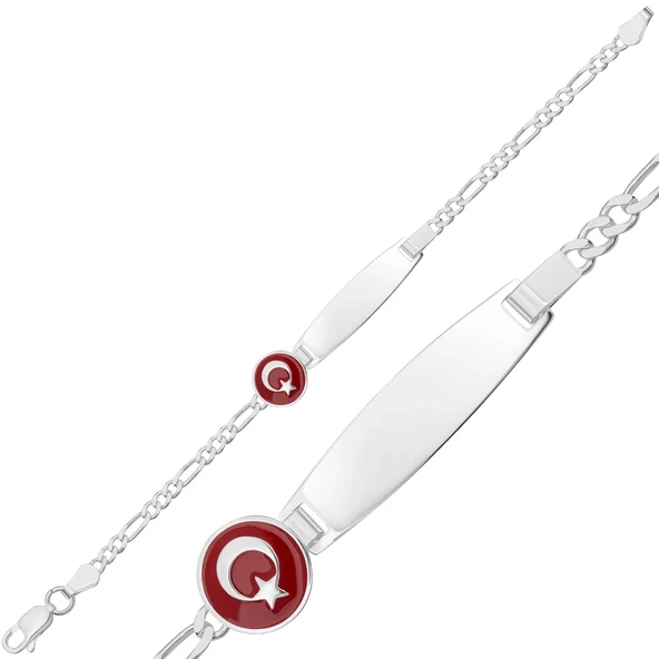 Kişiye Özel Türk Bayrağı Figürlü Gümüş Çocuk Künyesi ürün görseli 1