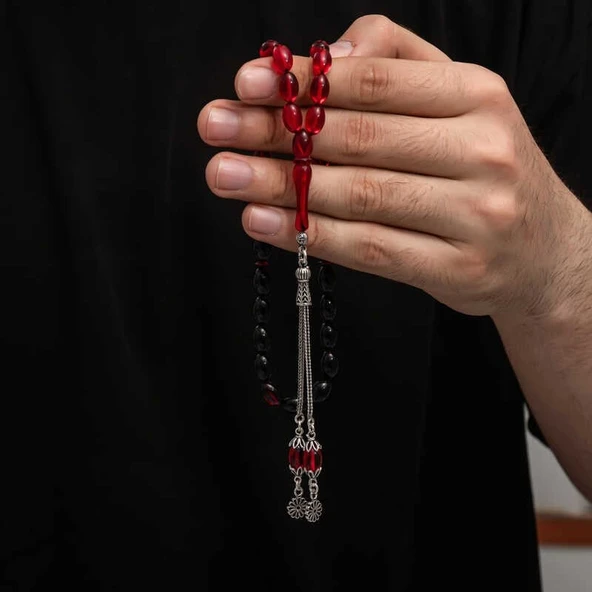 Gümüş Püskül Sıkma Kehribar Tesbih - Resim 2