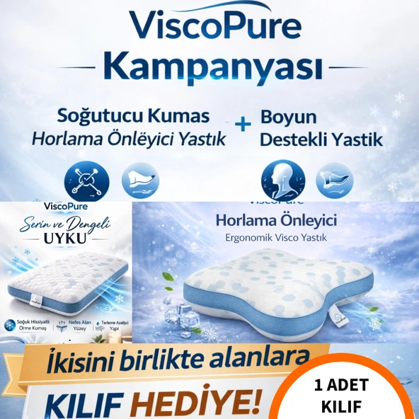 Soğutucu Örme Kumaş Horlama Önleyici Yastık + Boyun Destekli Yastık + Kılıf Hediyeli ürün görseli 1