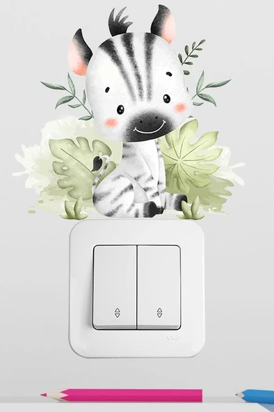 Sevimli Yavru Zebra Çocuk Odası Dekoratif Priz Stickerı (Figür 2) ürün görseli 1