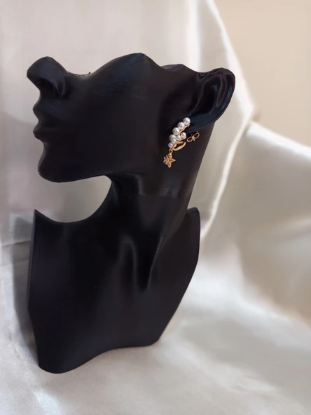 İNCİLİ YILDIZ DETAYLI BRONZ KÜPE - Resim 2