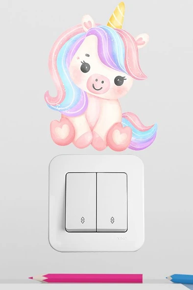 Sevimli Unicorn Çocuk Odası Dekoratif Priz Stickerı ürün görseli 1