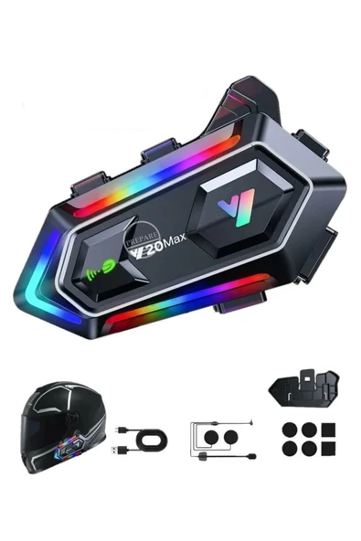 Y20 Max Motorsiklet Intercom Su Geçirmez Kask 2 Kişi Telsiz Bağlantılı Intercom Rgb Intercom ürün görseli 1