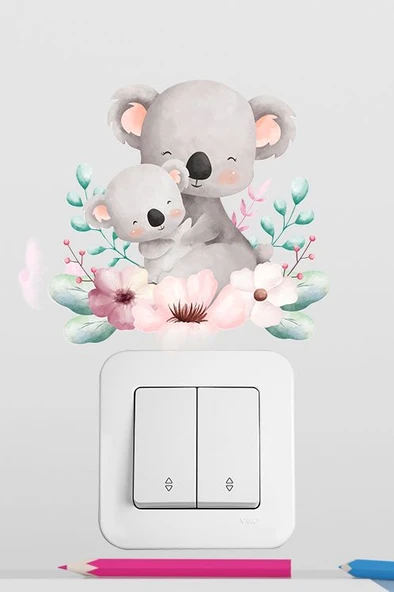 Sevimli Koala ve Annesi Çocuk Odası Dekoratif Priz Stickerı (Figür 2) ürün görseli 1