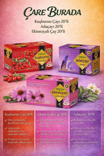 Kışa Hazırlık Çay Seti (Ekinezya Çayı 20'li & Kuşburnu Çayı 20'li & Adaçayı 20'li) ürün görseli 1