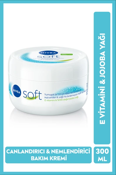NIVEA Soft Nemlendirici El ve Vücut Bakım Kremi 300ml, 48 Saat Nemlendirici, Jojoba Yağı, E Vitamini ürün görseli 1