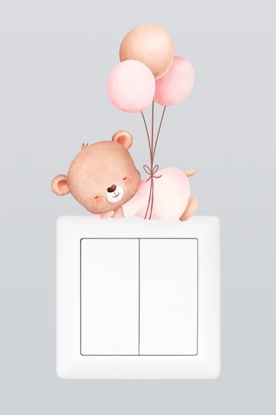 Sevimli Baloncu Ayıcık Çocuk Odası Dekoratif Priz Stickerı (Figür 2) ürün görseli 1