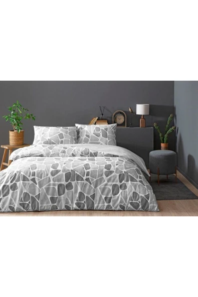 Taç Ranforce Çift Kişilik (160x200 Fitted Çarşaf) Nevresim Takımı Alvy (Gri) ürün görseli 1