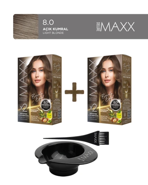 Maxx Deluxe 2'li Paket Beauty Expert Set Boya 8.0 Açık Kumral, Boya Tası ve Fırça Hediye! ürün görseli 1