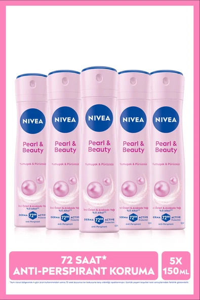 NIVEA Kadın Sprey Deodorant Pearl&Beauty 150ml, 72 Saat Terlemeye Karşı Koruma, X5 Adet, Avantajlı Paket ürün görseli 1