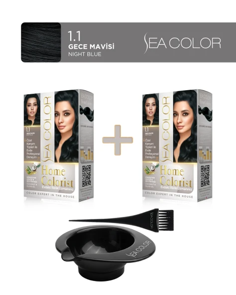Sea Color 2'li Paket Home Colorist Set Saç Boyası 1.1 Gece Mavisi, Boya Tası ve Fırça Hediye! ürün görseli 1